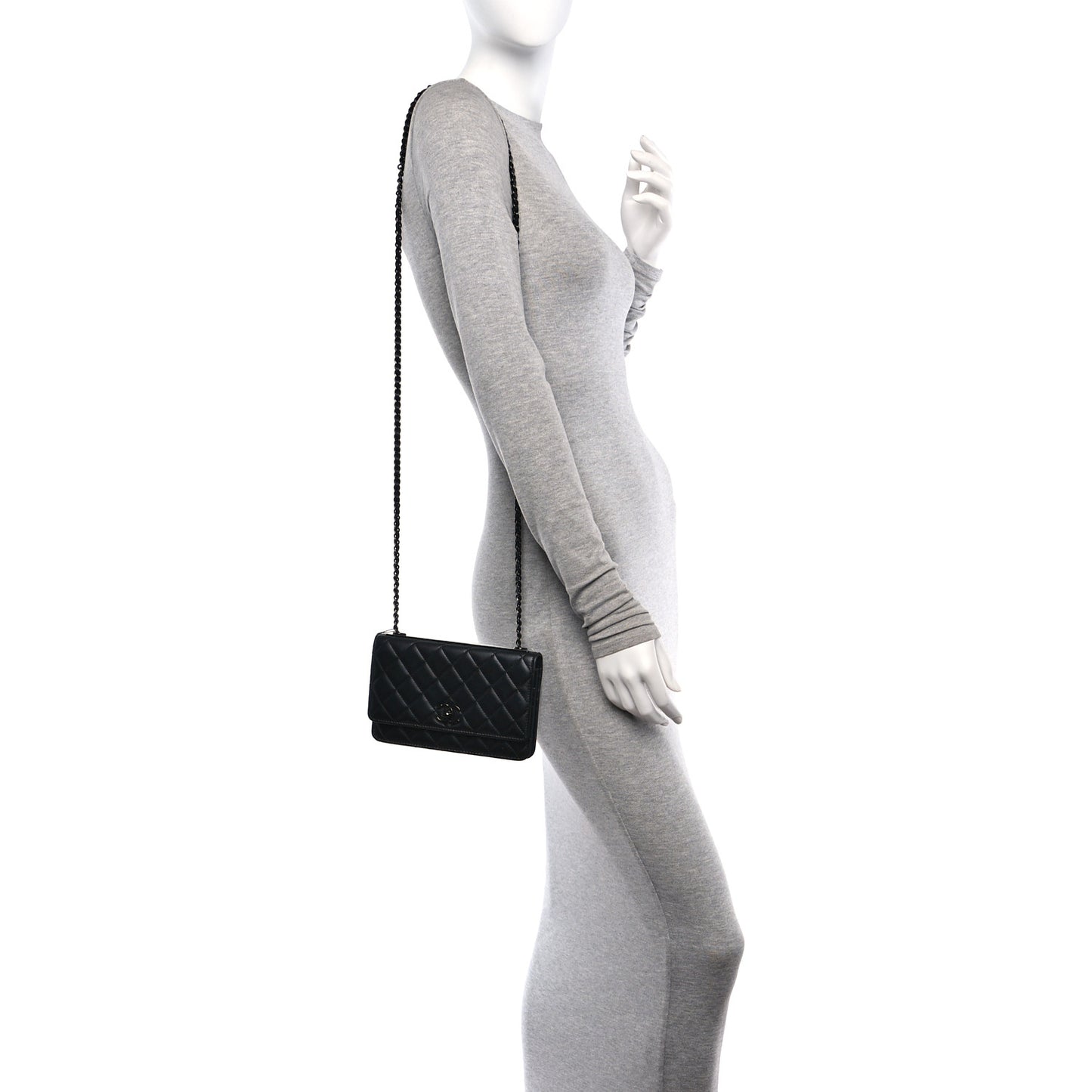 Lambskin Quilted Trendy CC Wallet On Chain WOC So Black