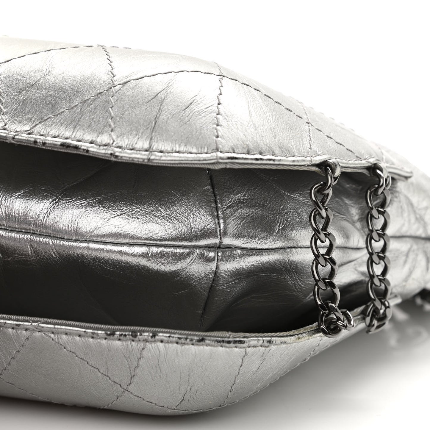 Metallic Aged Calfskin Quilted Small Gabrielle Bucket Silver