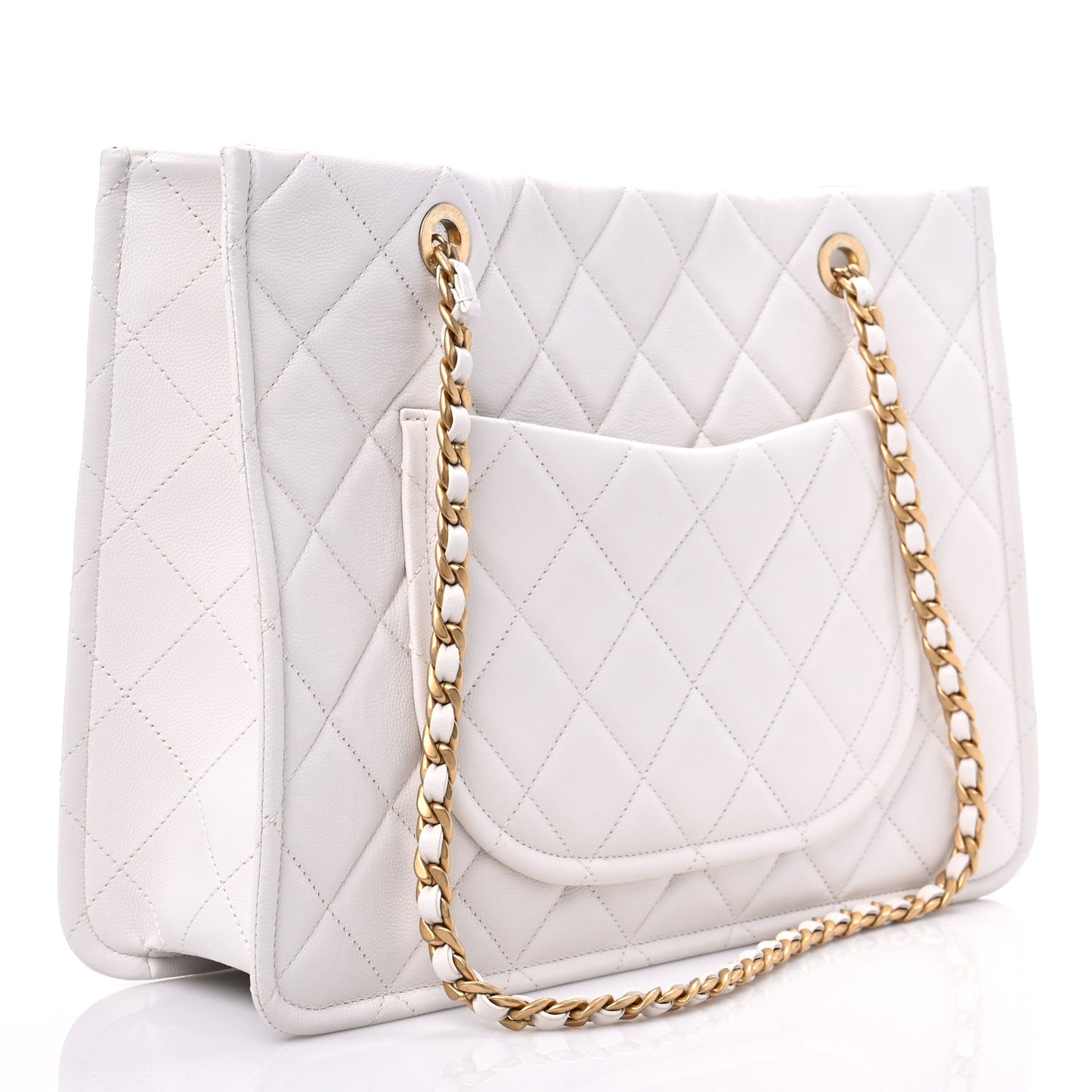 Caviar Quilted Sweet Classic Shopping Tote White