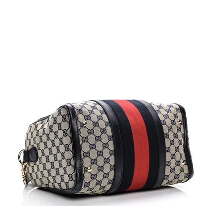 Gucci Monogram Selleria Calfskin Vintage Web Medium Boston Beige Blue 4 of 12