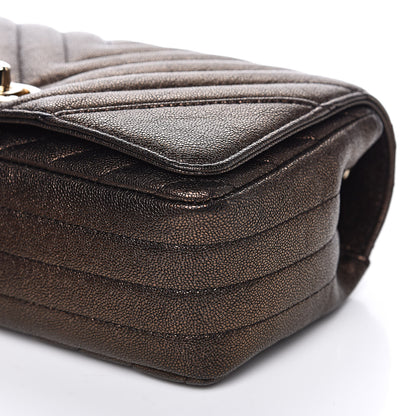 Chanel Metallic Caviar Chevron Quilted Mini Statement Flap Bronze 9 of 12