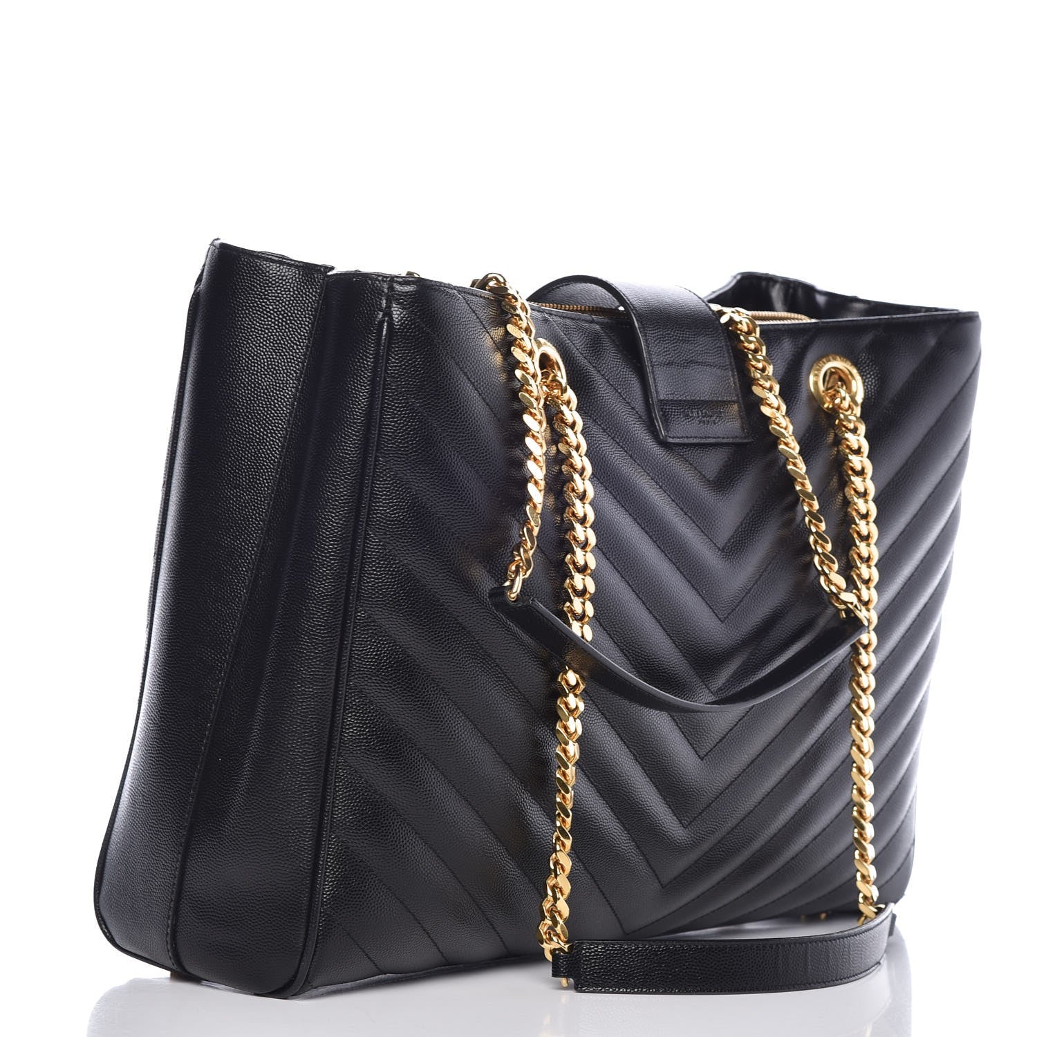 Saint Laurent Grain De Poudre Matelasse Chevron Monogram Shopping Bag Black 3 of 10