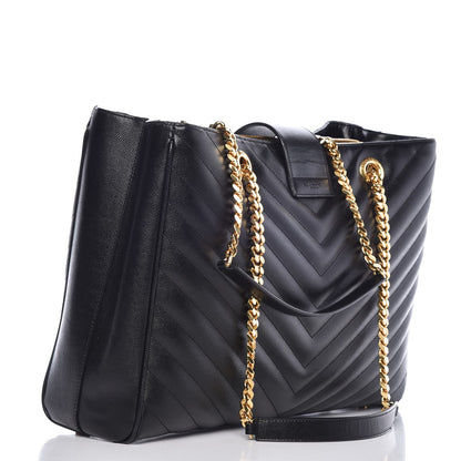 Saint Laurent Grain De Poudre Matelasse Chevron Monogram Shopping Bag Black 3 of 10