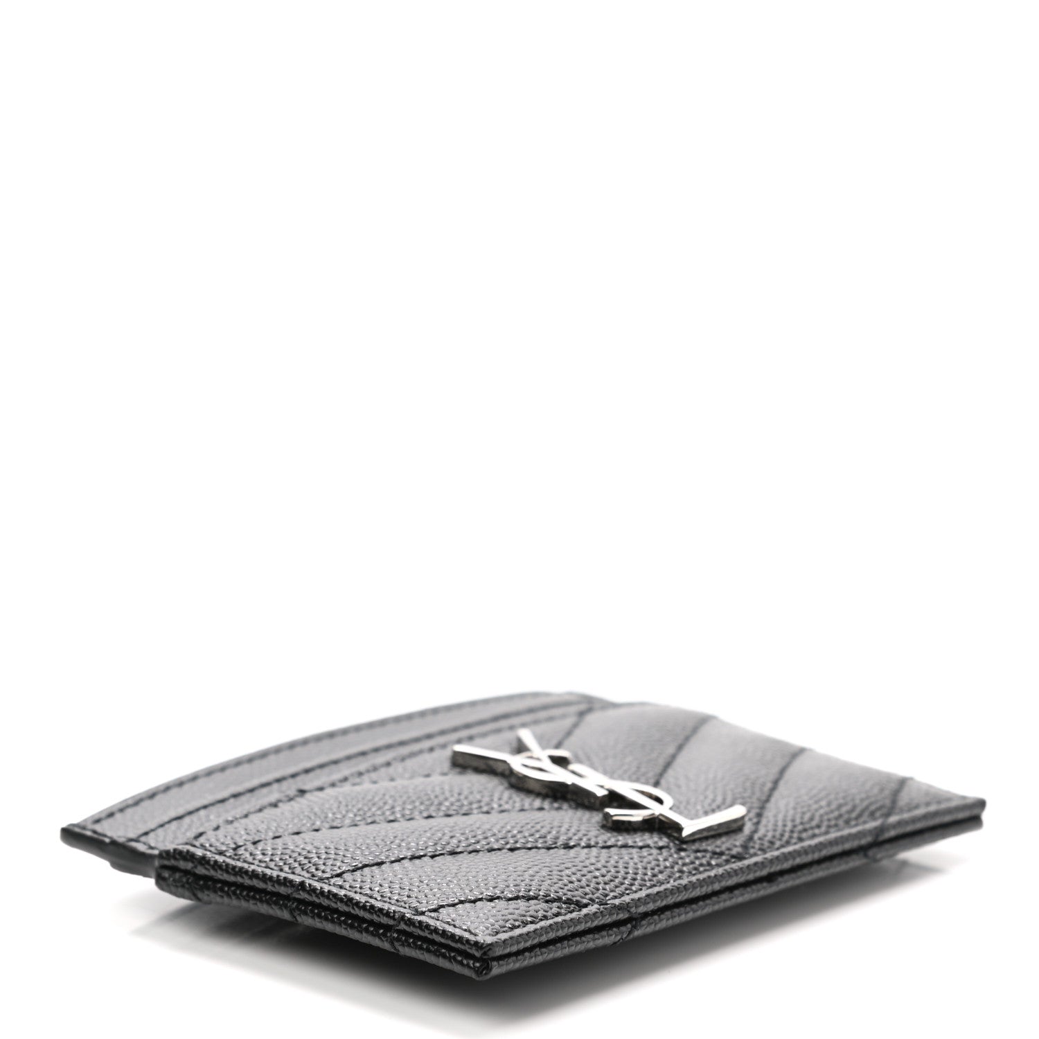 Saint Laurent Grain De Poudre Matelasse Chevron Monogram Credit Card Case Black 4 of 8