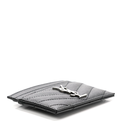 Saint Laurent Grain De Poudre Matelasse Chevron Monogram Credit Card Case Black 4 of 8