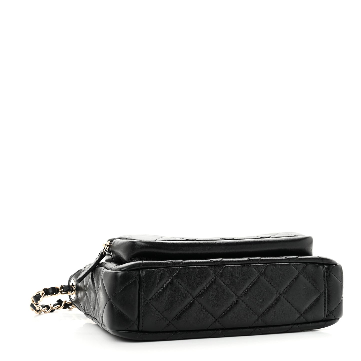 Shiny Crumpled Lambskin Quilted Small Preppy Pocket Clutch With Chain Black