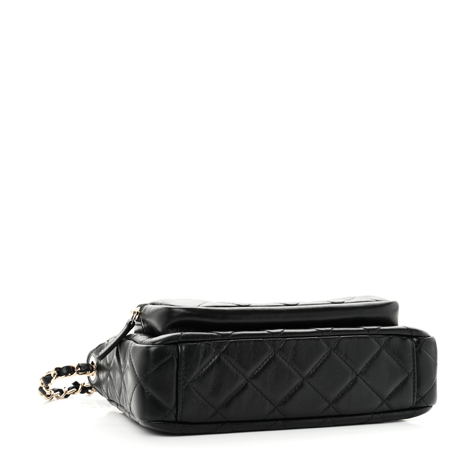 Chanel Shiny Crumpled Lambskin Quilted Small Preppy Pocket Clutch With Chain Black 4 of 10