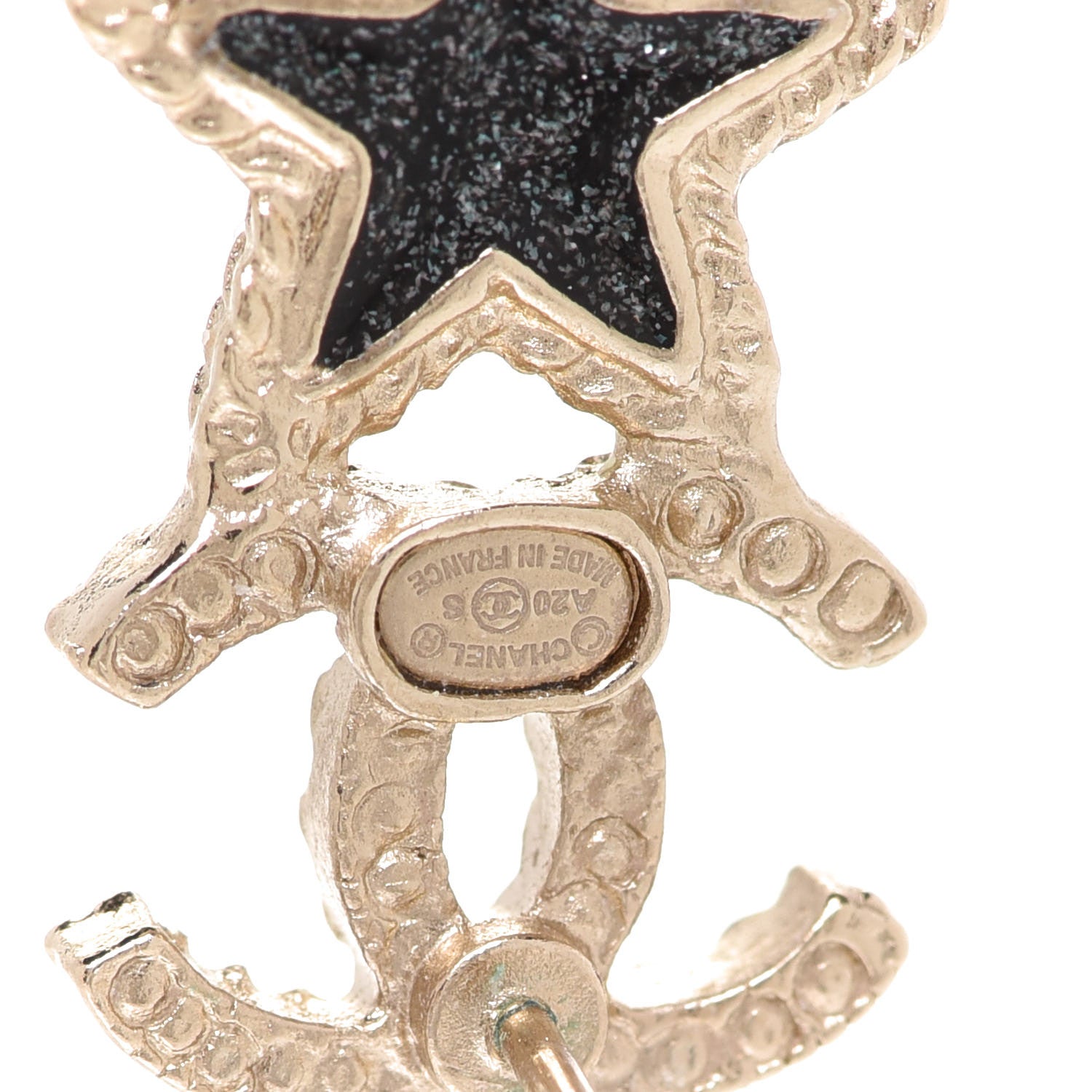 Chanel Crystal Enamel CC Star Heart Earrings Gold 3 of 4