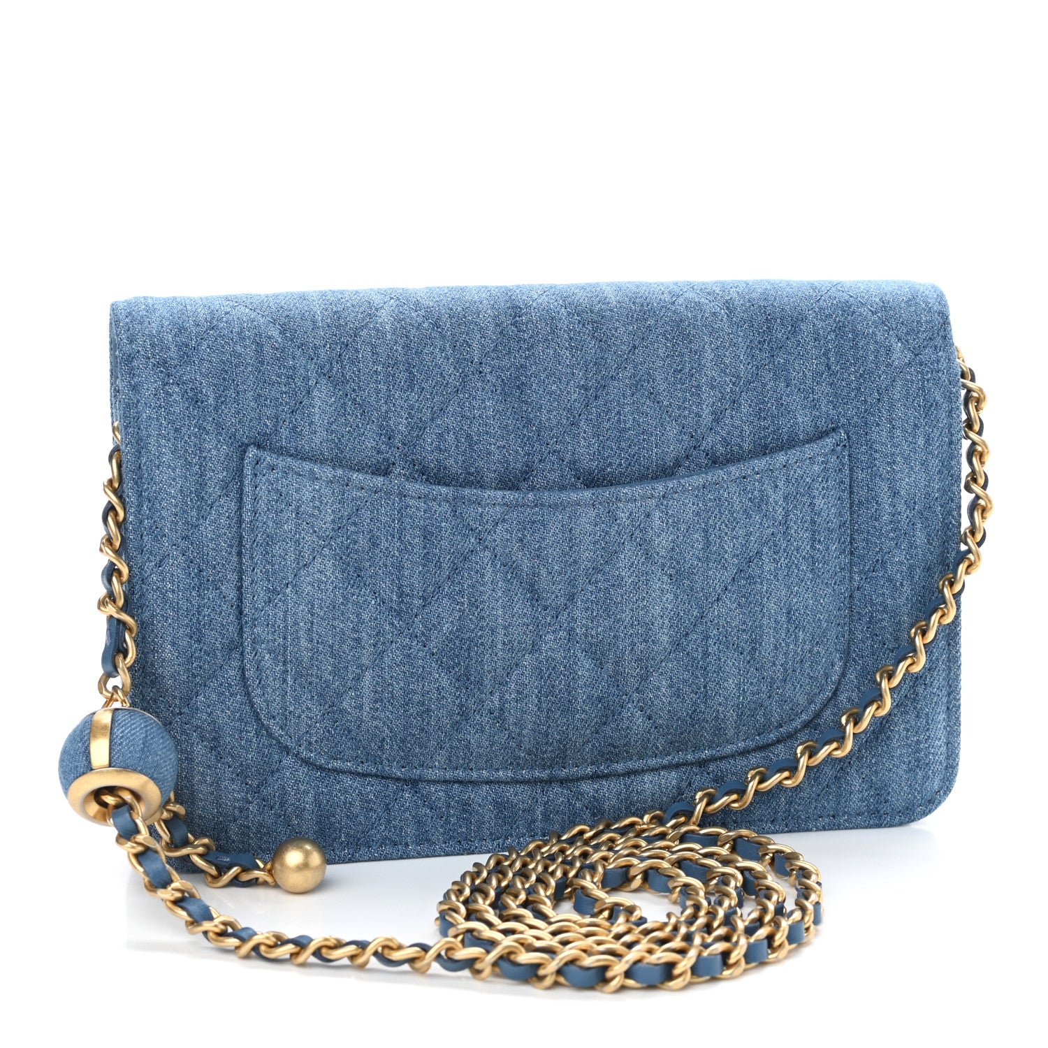 Chanel Denim Quilted CC Pearl Crush Wallet On Chain WOC Blue 3 of 12