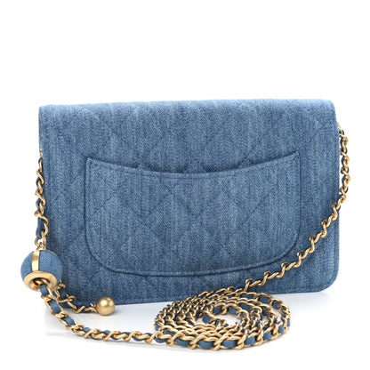 Chanel Denim Quilted CC Pearl Crush Wallet On Chain WOC Blue 3 of 12