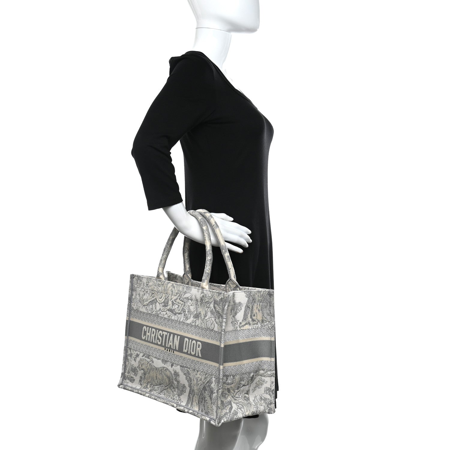 Christian Dior Canvas Embroidered Medium Dioriviera Toile De Jouy Book Tote Gray 2 of 9