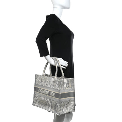 Christian Dior Canvas Embroidered Medium Dioriviera Toile De Jouy Book Tote Gray 2 of 9