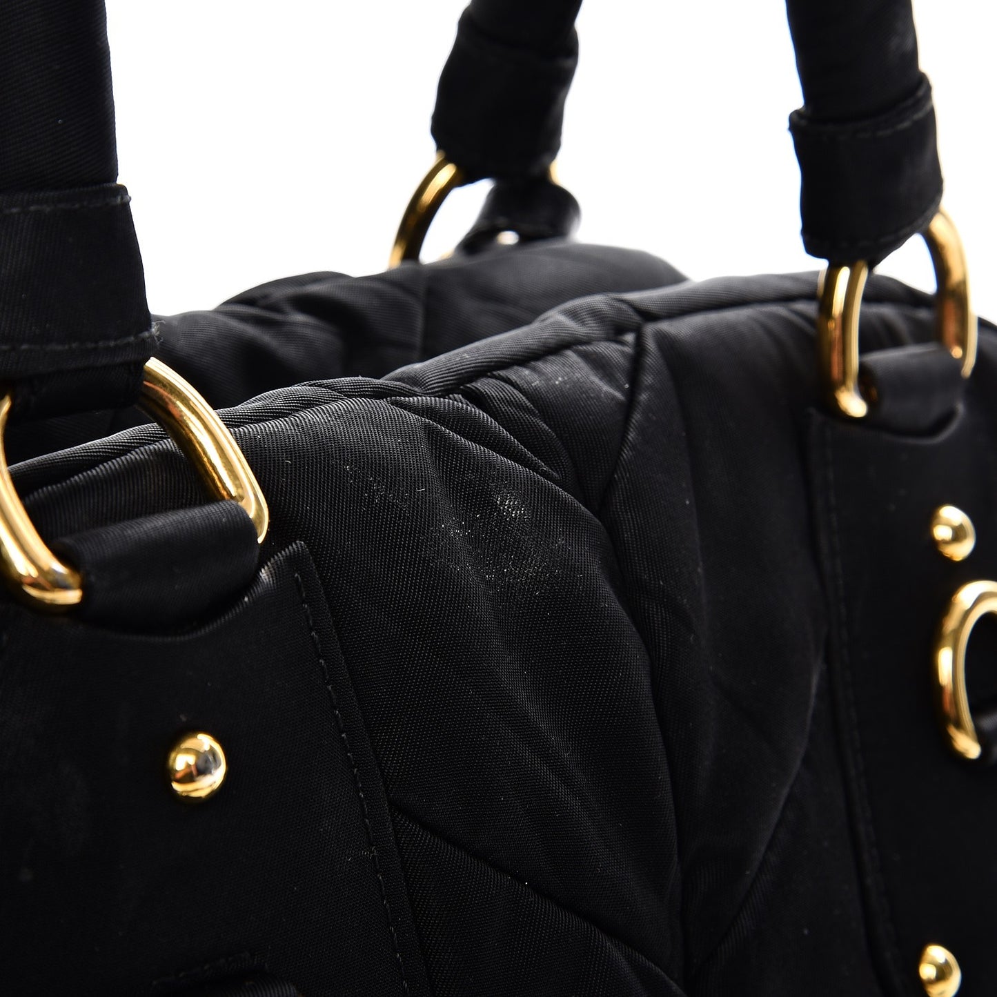 Nylon Chevron Quilted Dome Satchel Black