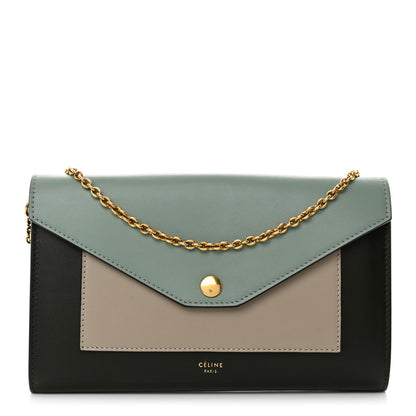 Celine Smooth Calfskin Tri-Color Clutch on a Chain Jade 1 of 10