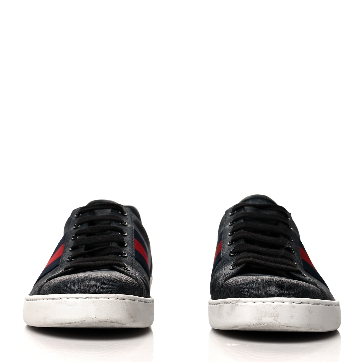 Gucci GG Supreme Monogram Ayers Web Mens New Ace Sneakers 8 Black 2 of 13