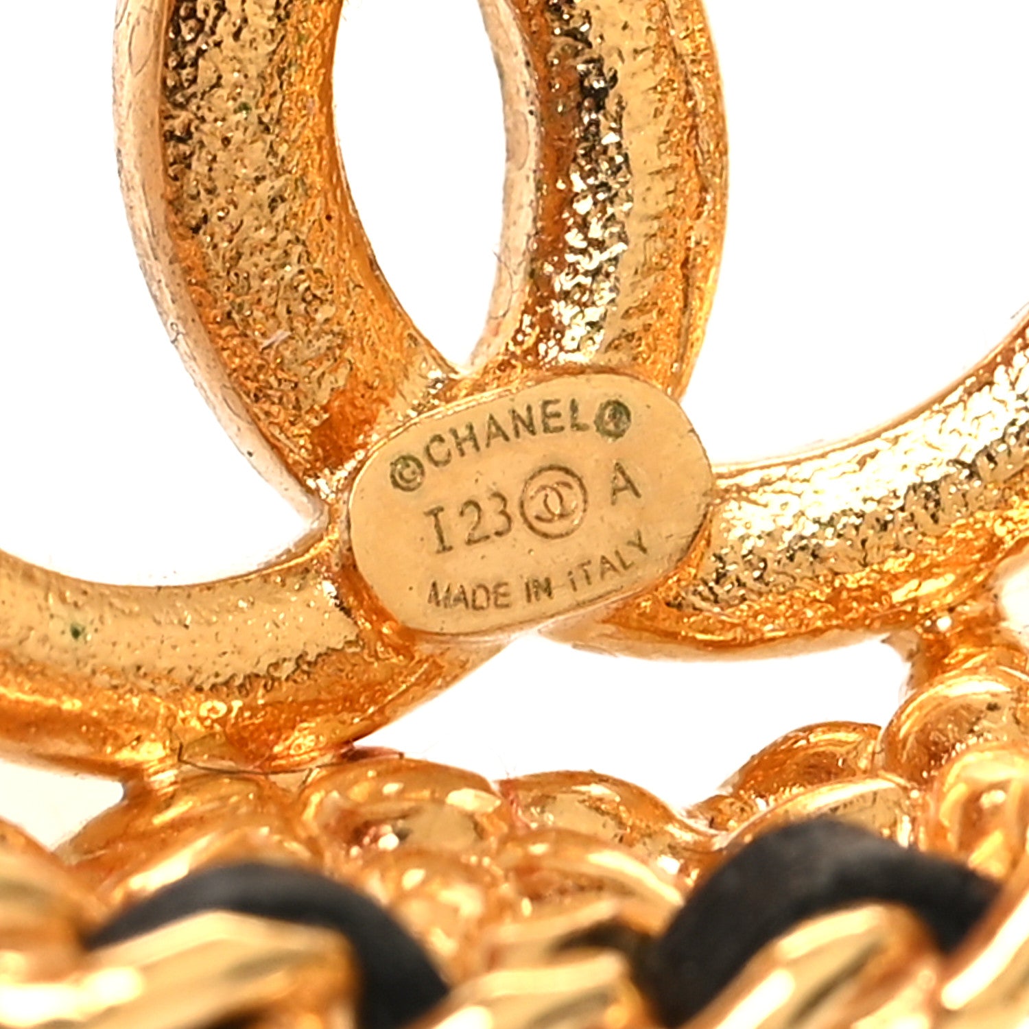 Chanel Lambskin Chain Crystal CC Flower Hoop Earrings Gold Black 4 of 5