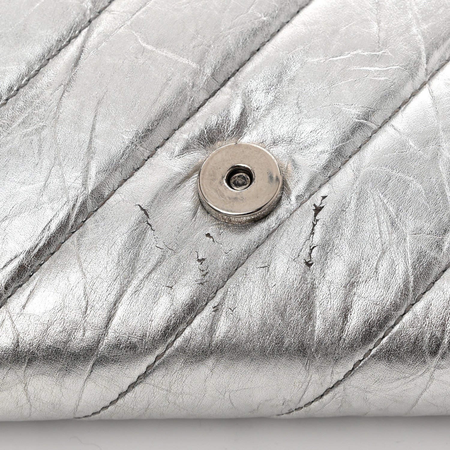 Balenciaga Metallic Calfskin Quilted Crush Wallet On Chain Silver 11 of 13