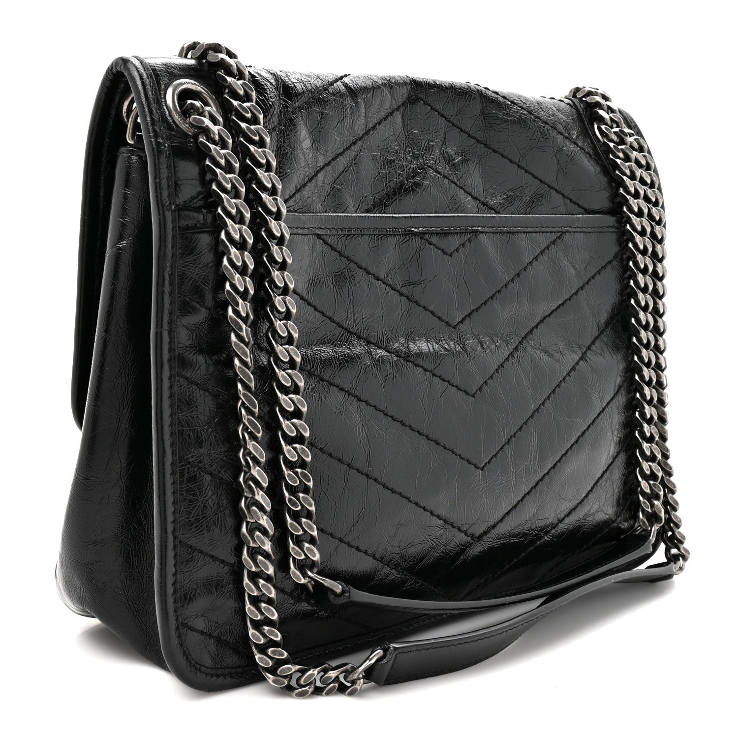 Saint Laurent Crinkled Calfskin Matelasse Monogram Medium Niki Chain Satchel Black 3 of 11