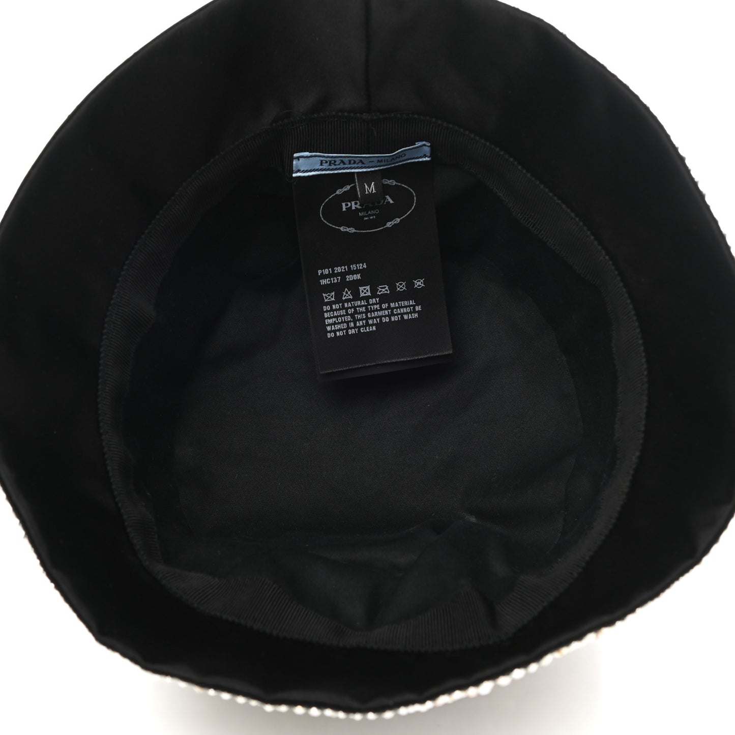 Satin Crystal Metal Triangle Logo Womens Bucket Hat M Metal
