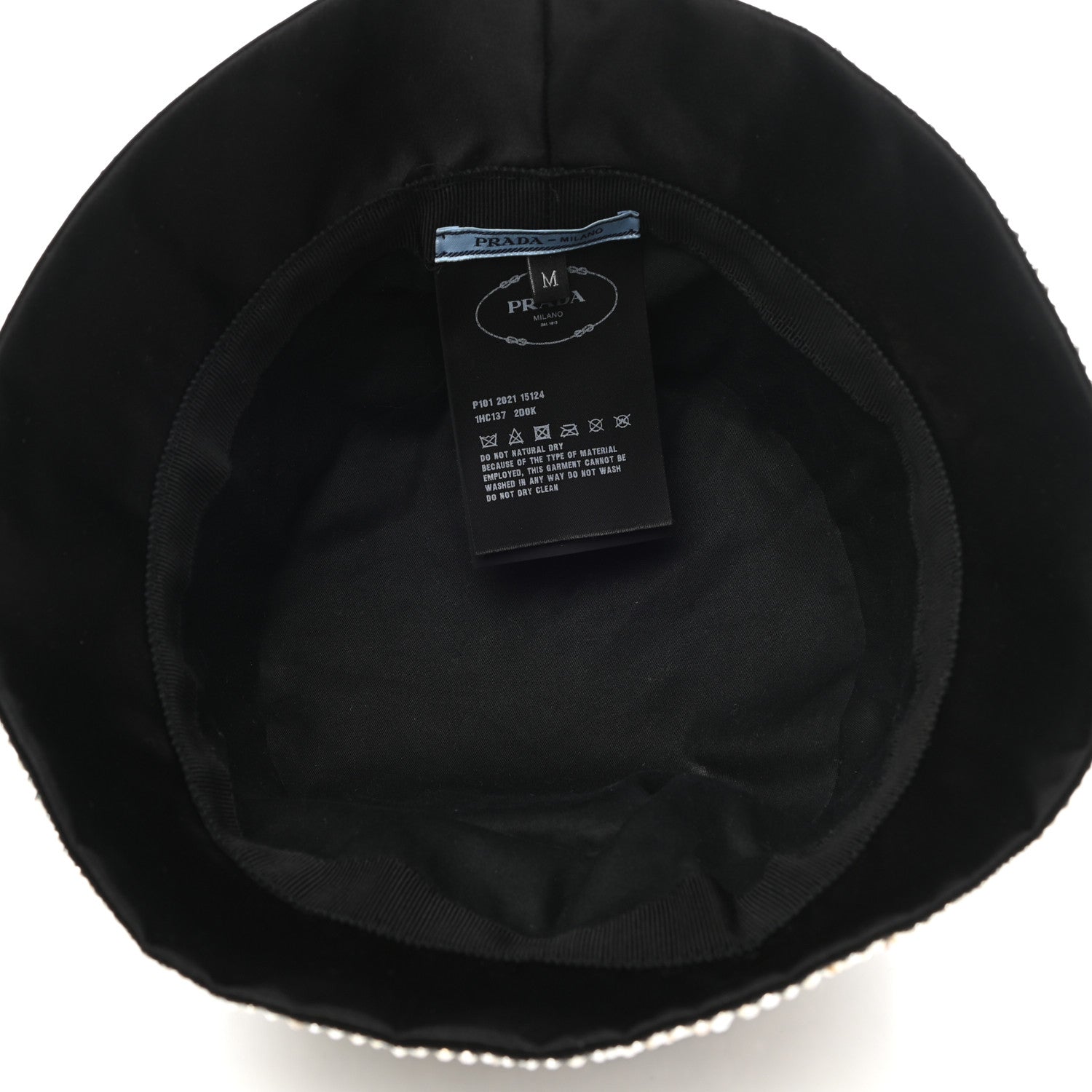 Prada Satin Crystal Metal Triangle Logo Womens Bucket Hat M Metal 7 of 9