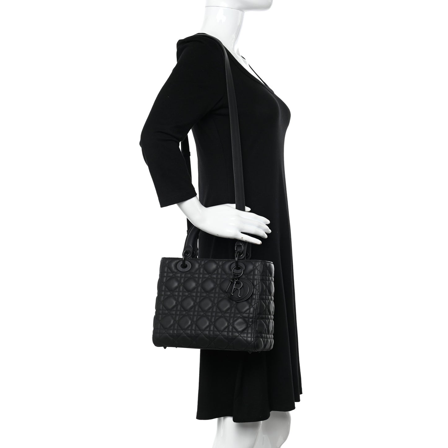 Ultra Matte Calfskin Cannage Medium Lady Dior Black