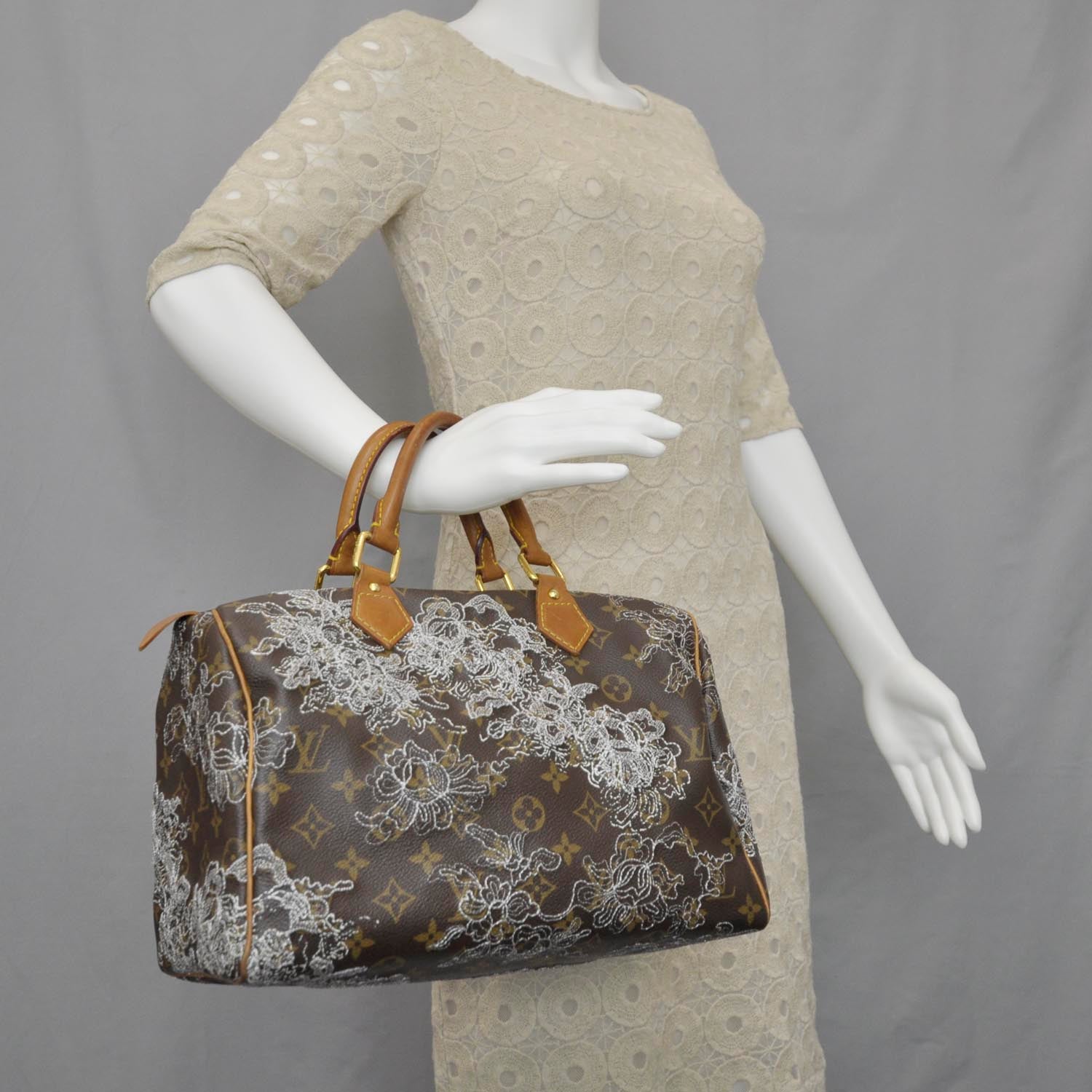 Louis Vuitton Monogram Dentelle Speedy 30 Silver 2 of 9