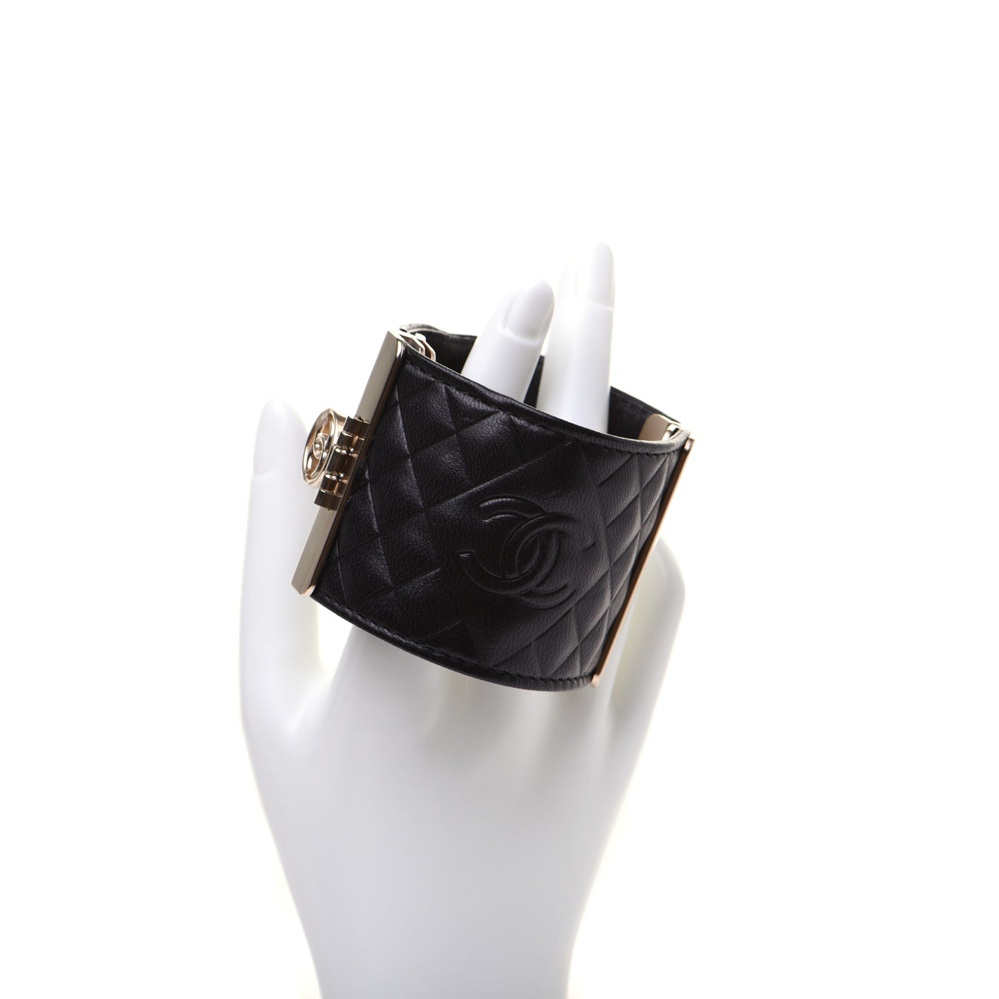 Calfskin Quilted CC Wide Cuff Black