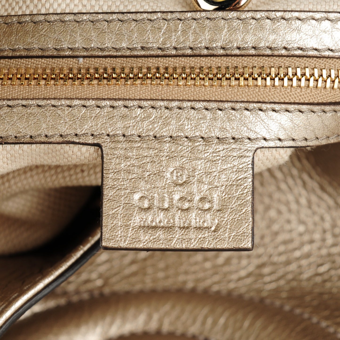 Metallic Pebbled Calfskin Medium Soho Chain Shoulder Bag Golden Beige