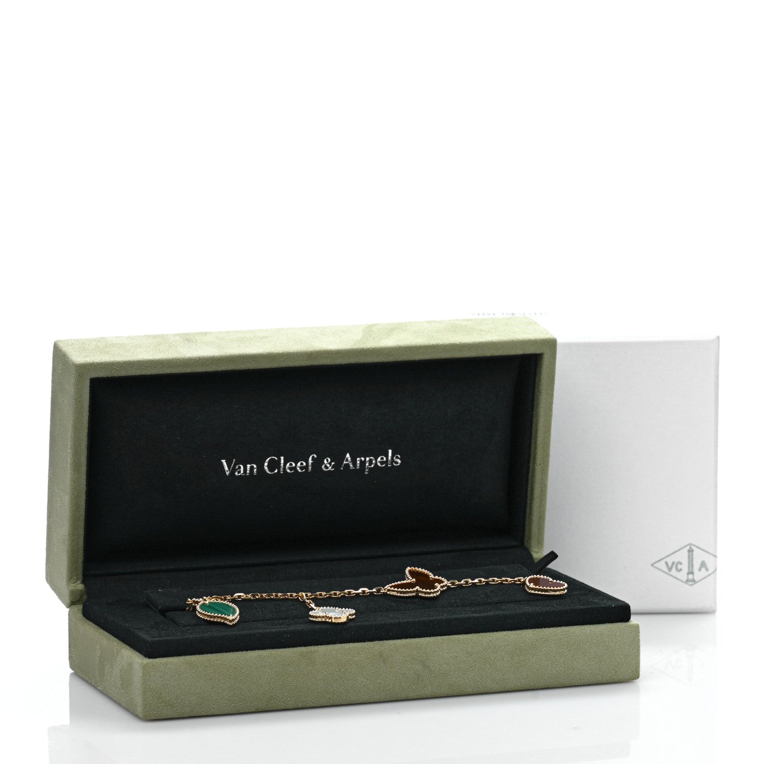 Van Cleef & Arpels 18K Yellow Gold Mother of Pearl Malachite Carnelian Tiger Eye 4 Motifs Lucky Alhambra Bracelet 4 of 4