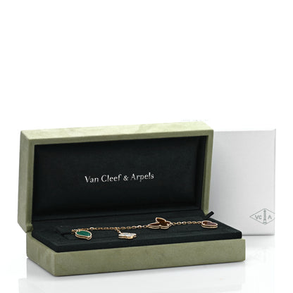 Van Cleef & Arpels 18K Yellow Gold Mother of Pearl Malachite Carnelian Tiger Eye 4 Motifs Lucky Alhambra Bracelet 4 of 4