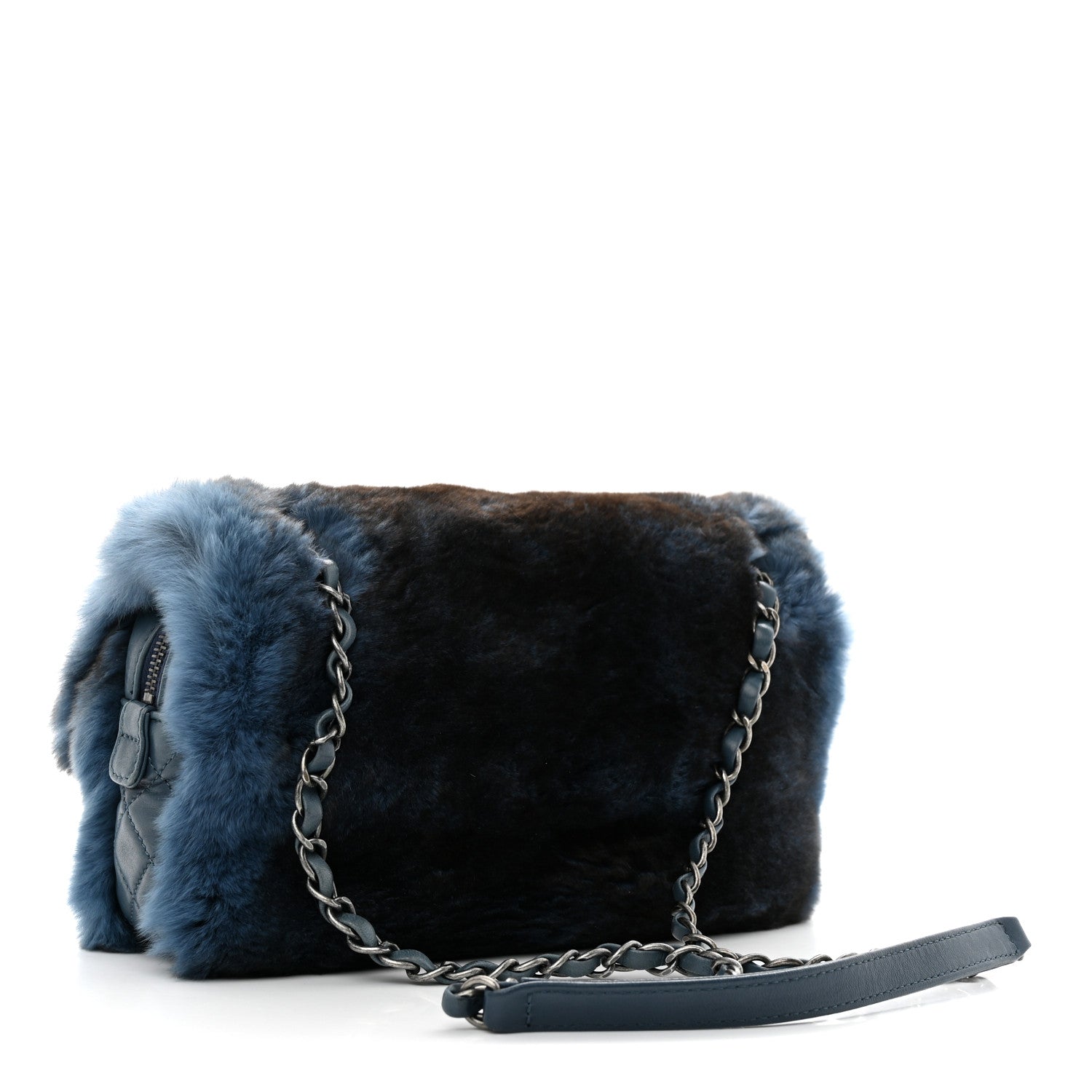 Chanel Rabbit Fur Medium Single Flap Navy Blue 3 of 12