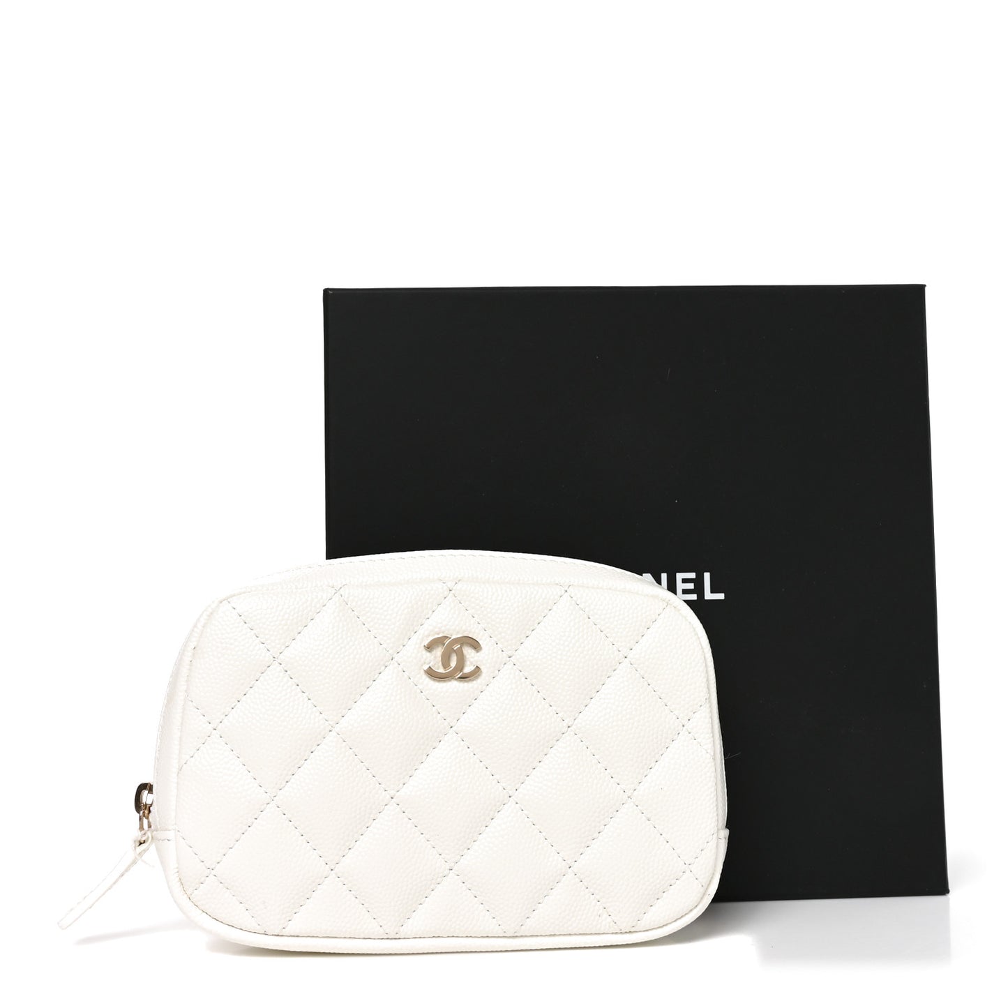 Caviar Quilted Small Curvy Pouch Cosmetic Case White