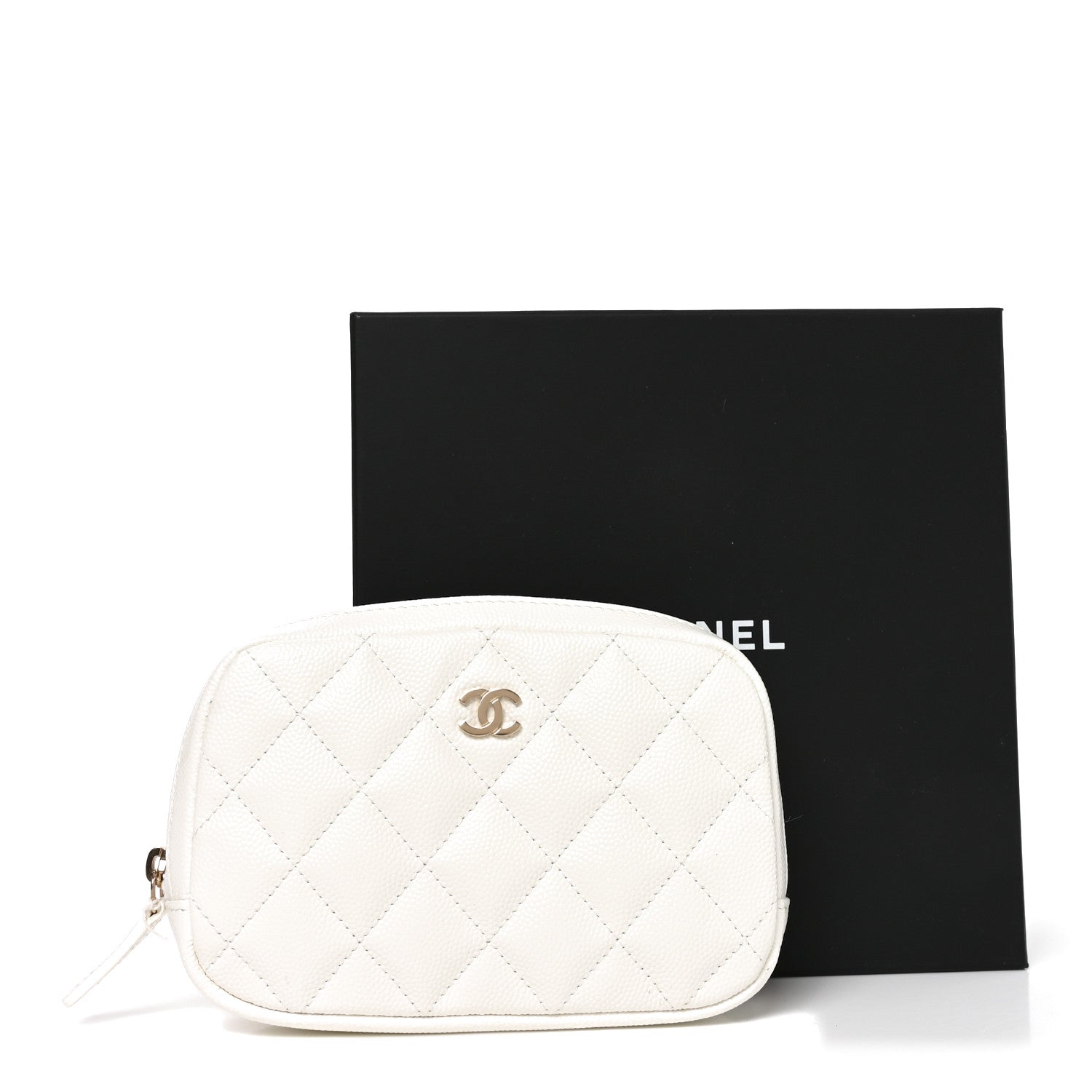 Chanel Caviar Quilted Small Curvy Pouch Cosmetic Case White 10 of 10
