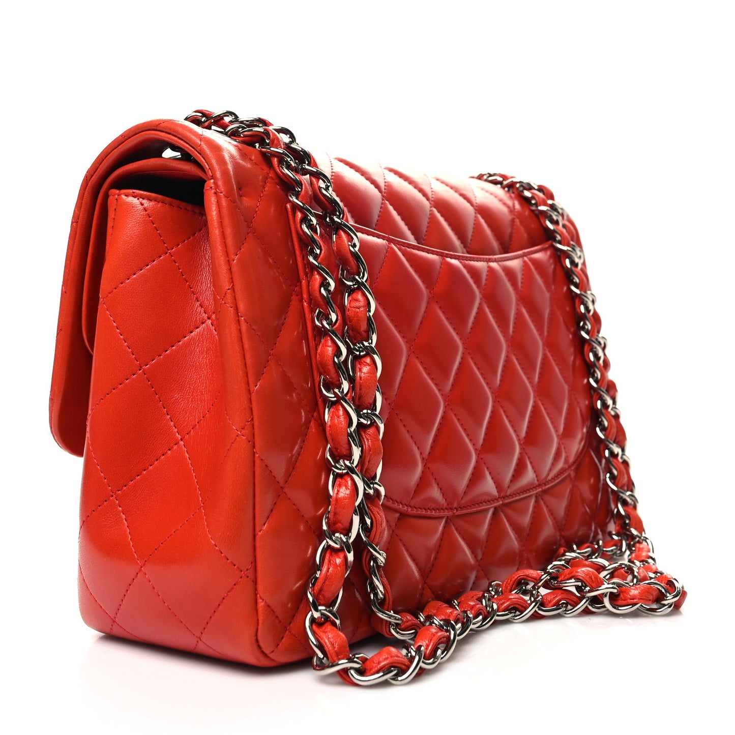 Lambskin Quilted Jumbo Double Flap Red