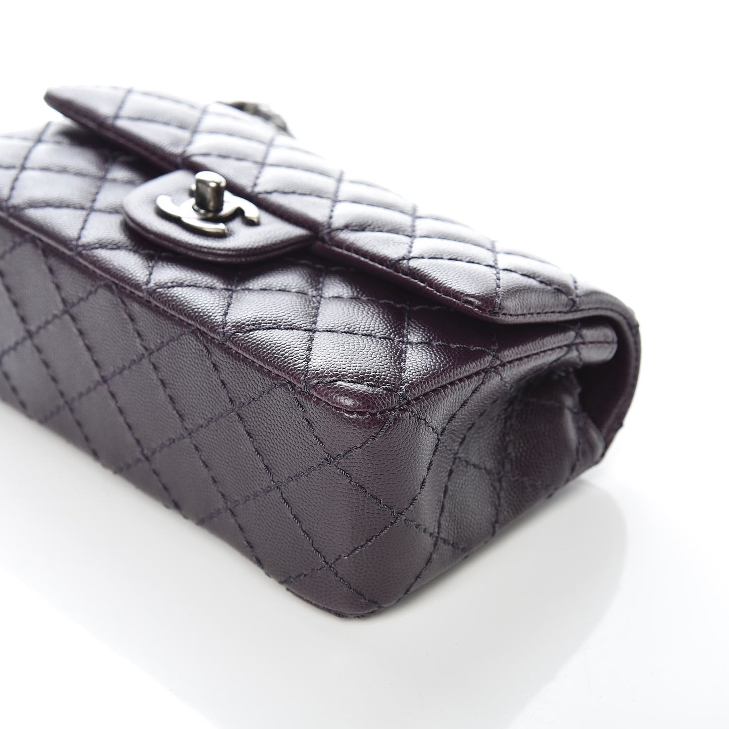 Washed Caviar Quilted Mini Rectangular Flap Dark Purple