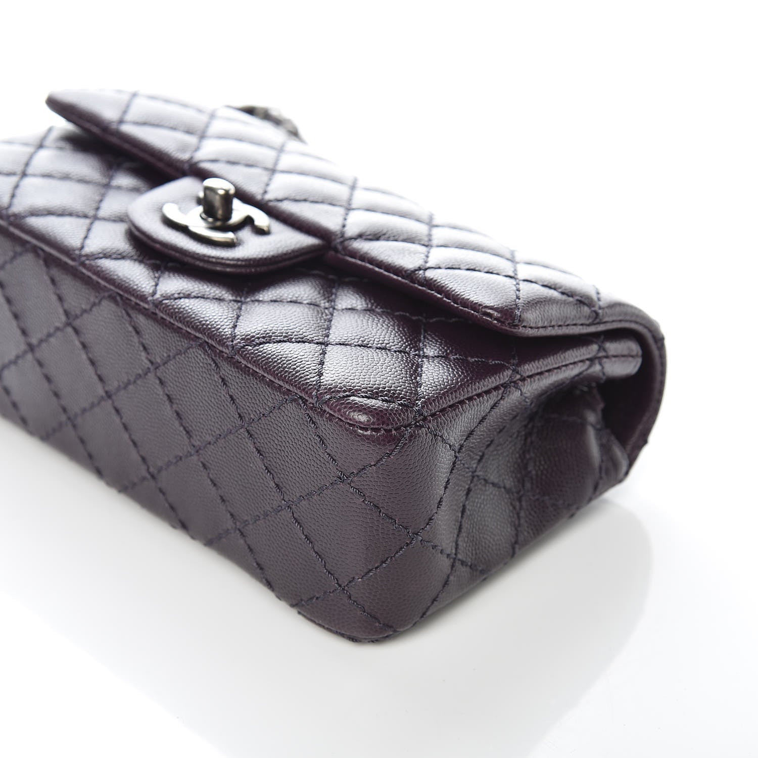 Chanel Washed Caviar Quilted Mini Rectangular Flap Dark Purple 6 of 11