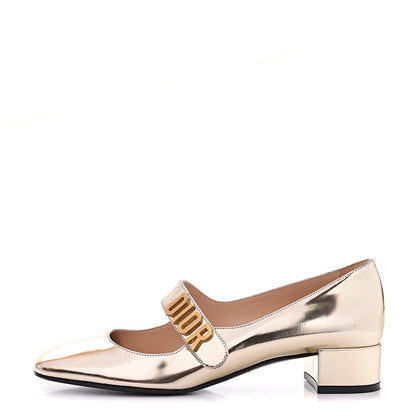 Christian Dior Mirror Finish Calfskin Baby-D Ballet Pumps 37.5 Stardust Gold 1 of 8