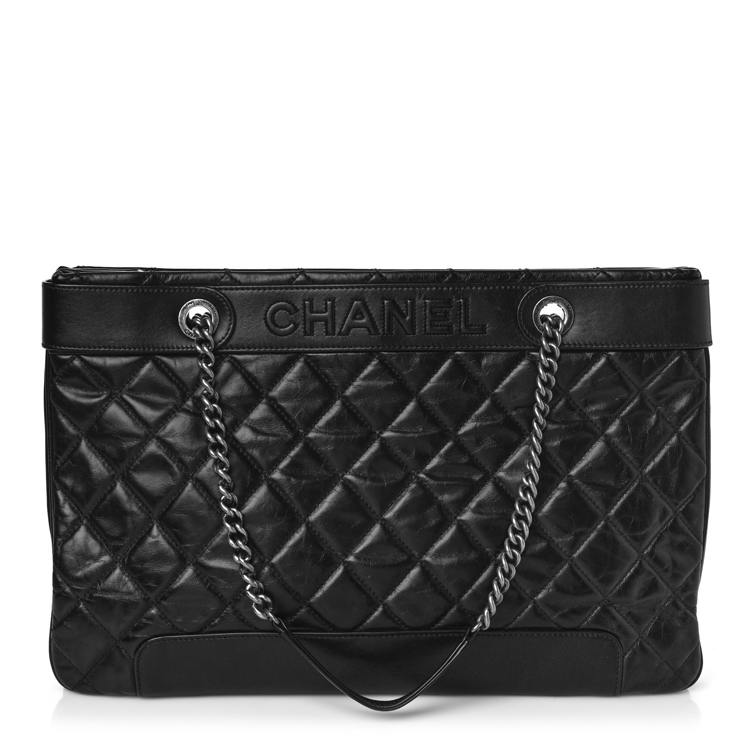 Chanel Glazed Calfskin Quilted Shopping Tote Black 2 of 11