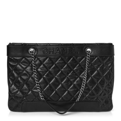 Chanel Glazed Calfskin Quilted Shopping Tote Black 2 of 11