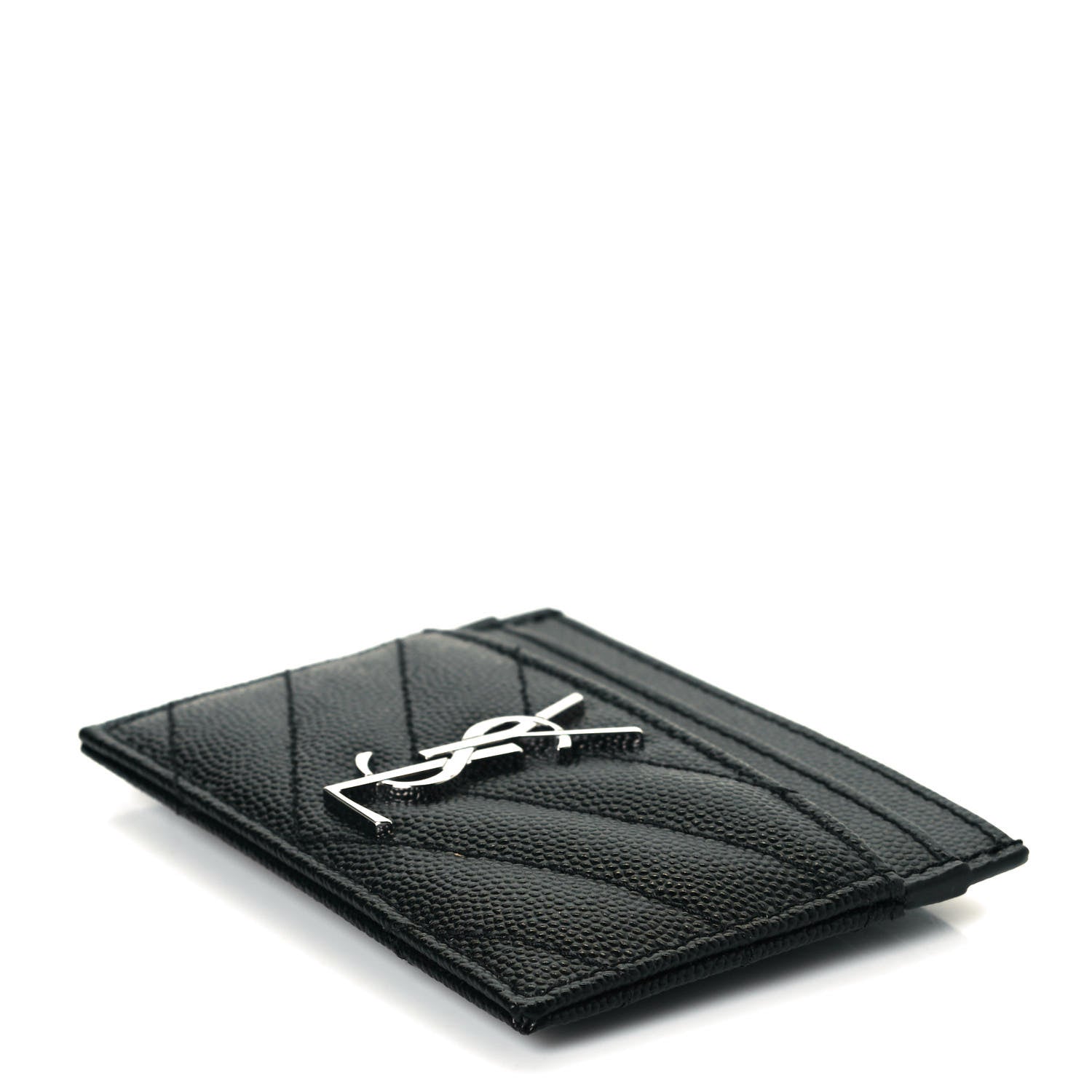 Saint Laurent Grain De Poudre Matelasse Chevron Monogram Credit Card Case Black 5 of 8