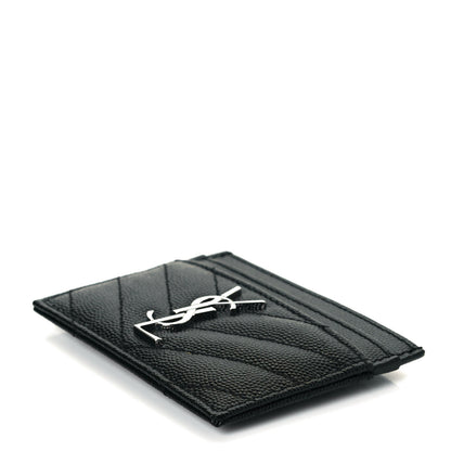 Saint Laurent Grain De Poudre Matelasse Chevron Monogram Credit Card Case Black 5 of 8