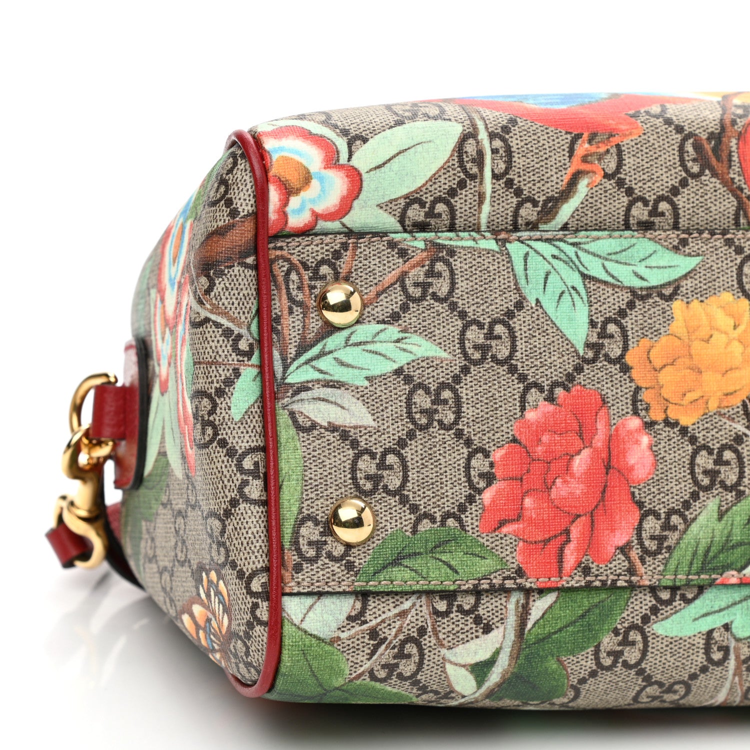Gucci GG Supreme Monogram Tian Small Boston Beige Multicolor Red 9 of 10