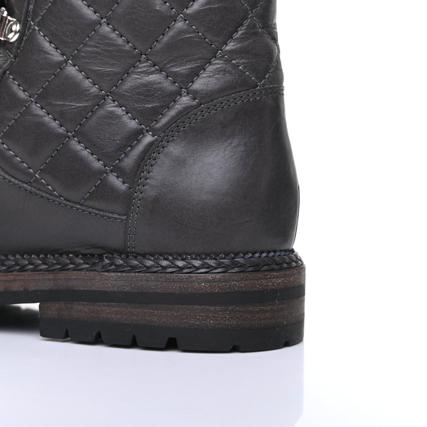 Lambskin Quilted Lace Up Boots 39.5 Grey