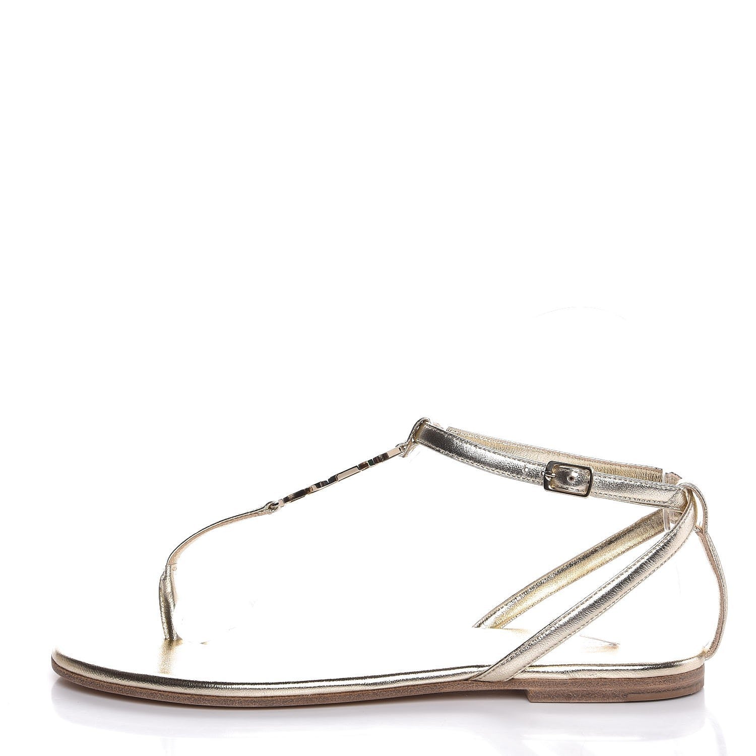 Saint Laurent Metallic Lambskin Nu Pieds 05 Thong Sandals 35.5 Platino 1 of 7