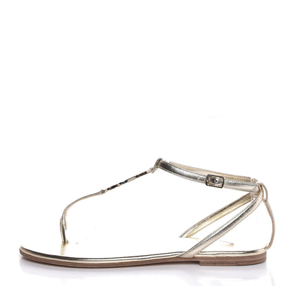 Saint Laurent Metallic Lambskin Nu Pieds 05 Thong Sandals 35.5 Platino 1 of 7