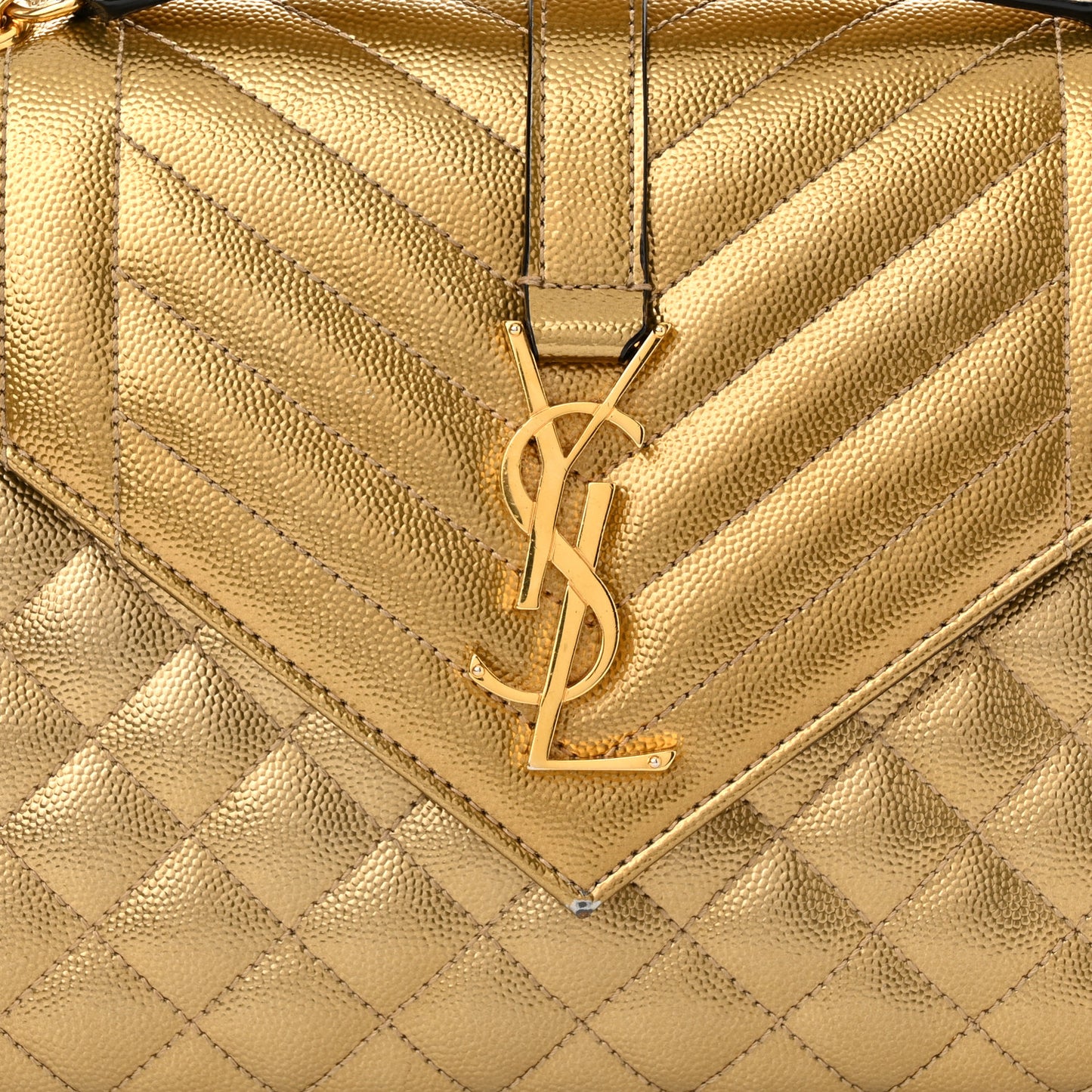 Metallic Grain De Poudre Textured Mixed Matelasse Triquilt Medium Monogram Satchel Gold
