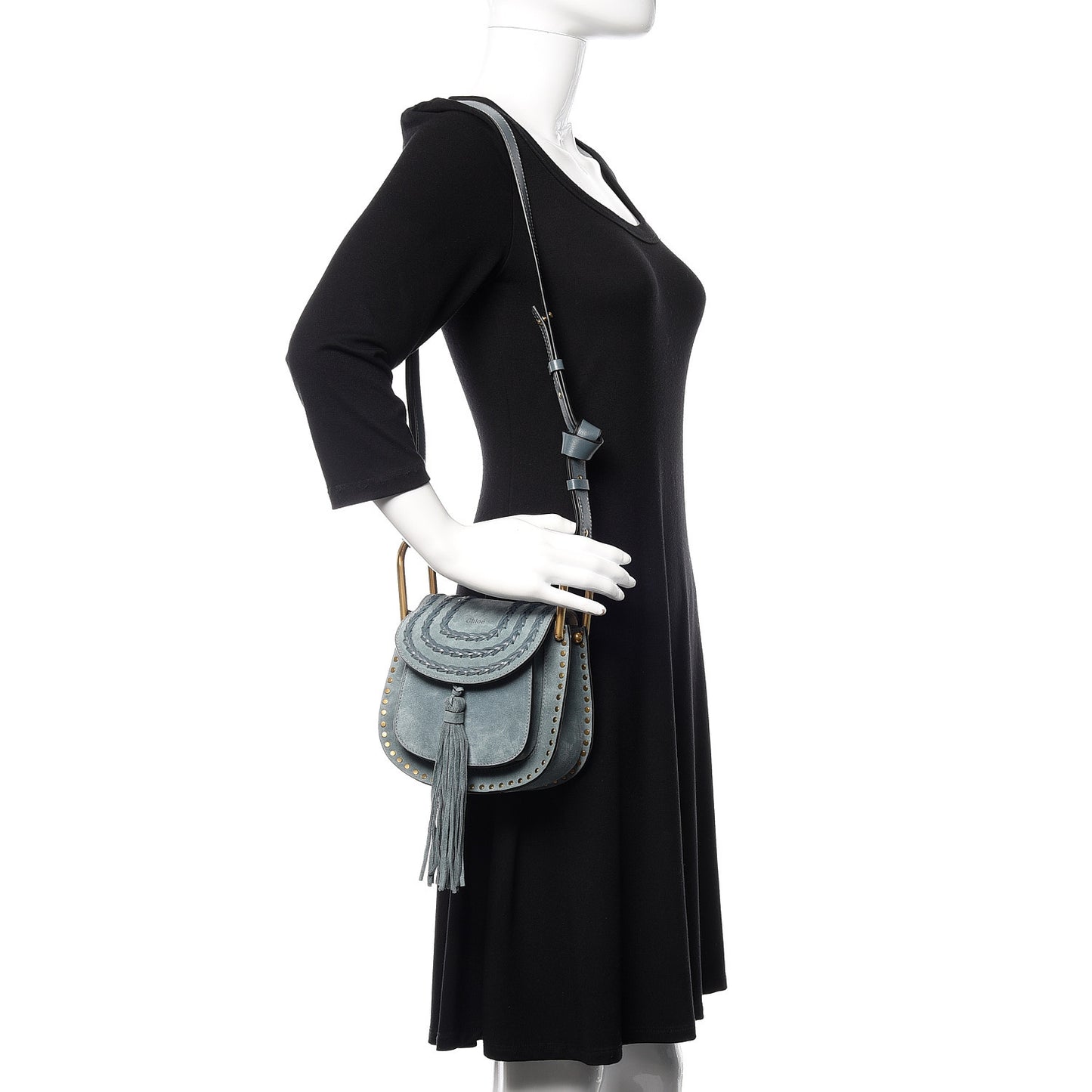 Suede Calfskin Braided Mini Hudson Shoulder Bag Cloudy Blue
