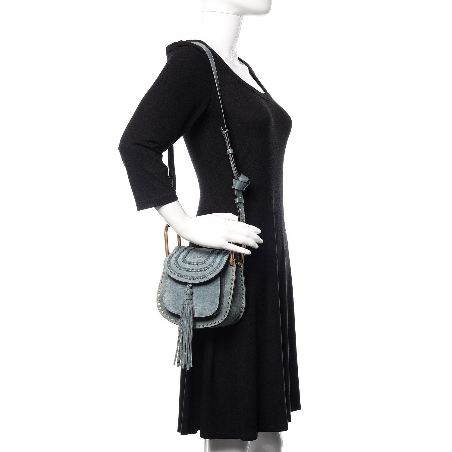Chloe Suede Calfskin Braided Mini Hudson Shoulder Bag Cloudy Blue 3 of 10