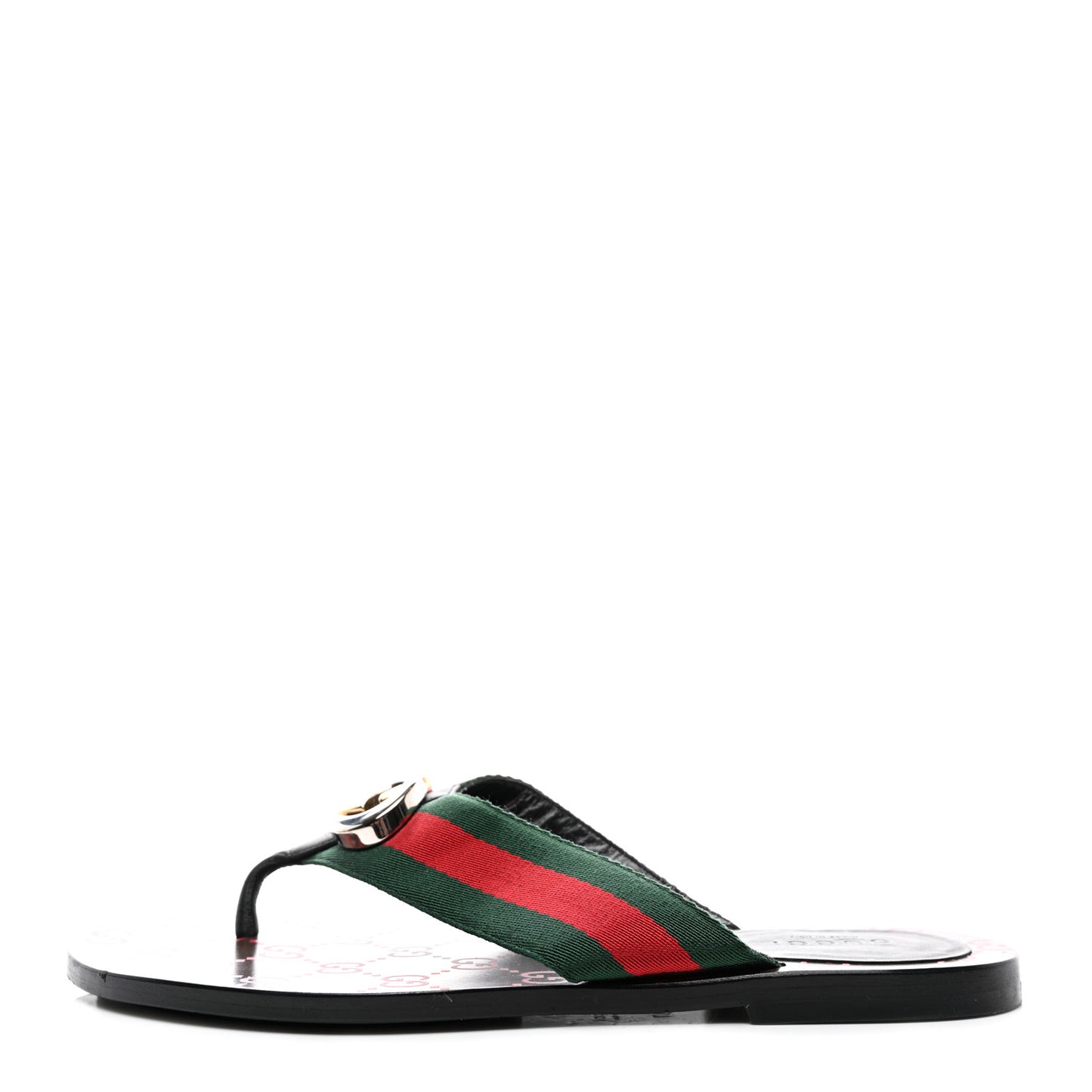 Nylon Calfskin Web GG Monogram Womens Thong Sandals 37 Green Red Cocoa