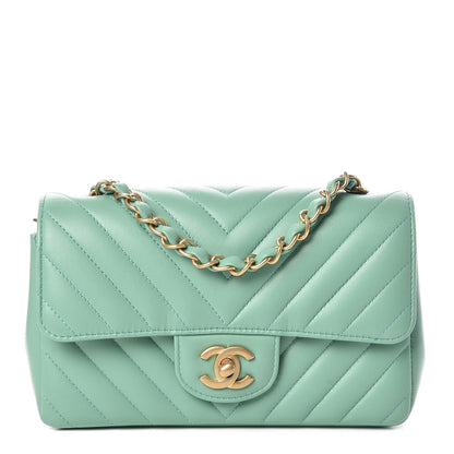 Chanel Lambskin Chevron Quilted Mini Rectangular Flap Light Green 1 of 10